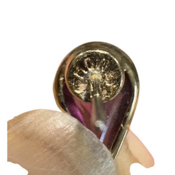 Vintage Monet Gold-Tone Pink Teardrop Dangle Earrings - Picture 11 of 11